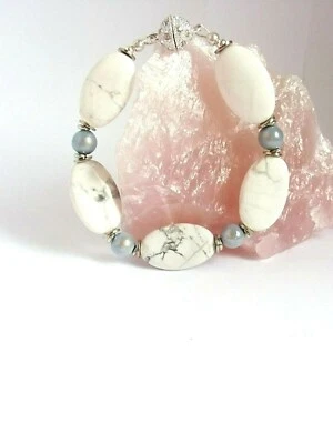 Damen Armband Miracle- Perlen und Magnesit mit Strass Silber 20 cm  NEU - Bild 1 von 3