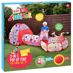 3 In 1 Pop Up Outdoor Polka Dot Tent Tunnel Ball Pit & Carry Bag Ideal For Kids - Picture 1 of 8