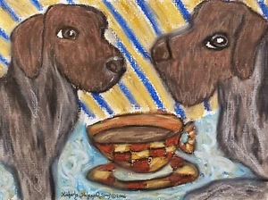 WIREHAIRED POINTING GRIFFON Kaffee Hund Kunstdruck 8,5 x 11 signiert vom Künstler KSams - Bild 1 von 2