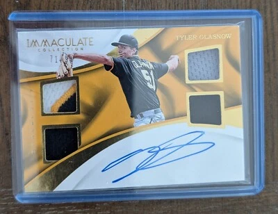 Parche cuádruple Tyler Glasnow 2017 Panini Immaculate Collection #QAM-TG automático 71/99 Foto 1 de 2