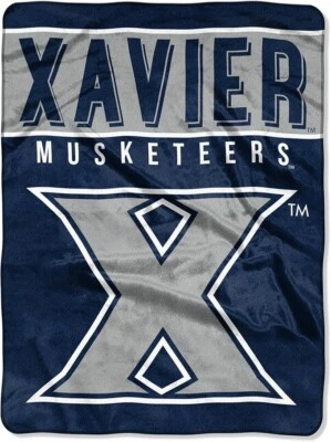 Northwest NCAA Xavier Musketeers Royal Plush Raschel Blanket New 60" x 80" - Image 1 of 4