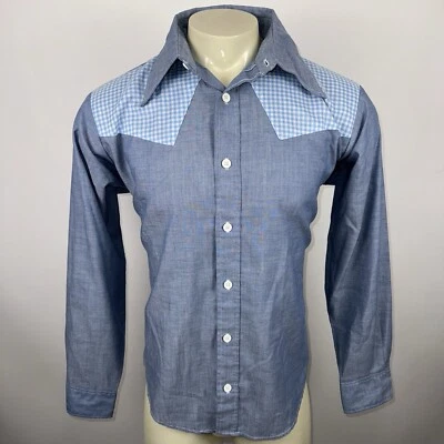 Camisa Bellcraft De Colección Años 60 70 Cambray Yugo Occidental Rockabilly Hippie Para Hombres Grande Foto 1 de 4