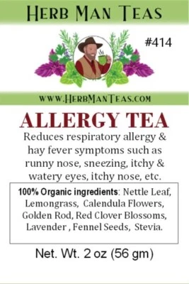 HERB MAN TEAS ALLERGY TEA for seasonal & pet allergies with running nose, sneezing, itchy eyes