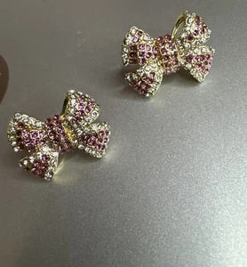 Crystal Bow Stud Earrings Pink CZ S925 Sterling Silver Gold Plated Hypoallergeni - Picture 1 of 12