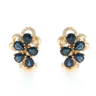 Aretes con racimo de diamantes y zafiro de oro amarillo - 14 k pera perforada 4,04 ctw Foto 1 de 4