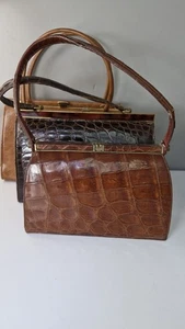 Vintage Croc Leather Handbag Brown clip top 1950's/60's JOB Lot 3 - Picture 1 of 20