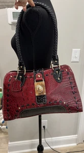 Y2K rot schwarz Faux Kroko-Prägung Schultertasche Gold Drehverschluss Schlangenmuster Handtasche - Bild 1 von 11