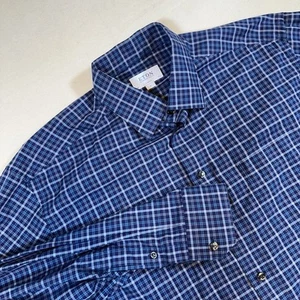 Eton klassisches blaues kariertes kariertes Kleid Freizeithemd mit Knopfleiste XL 44 17,5 - Bild 1 von 8