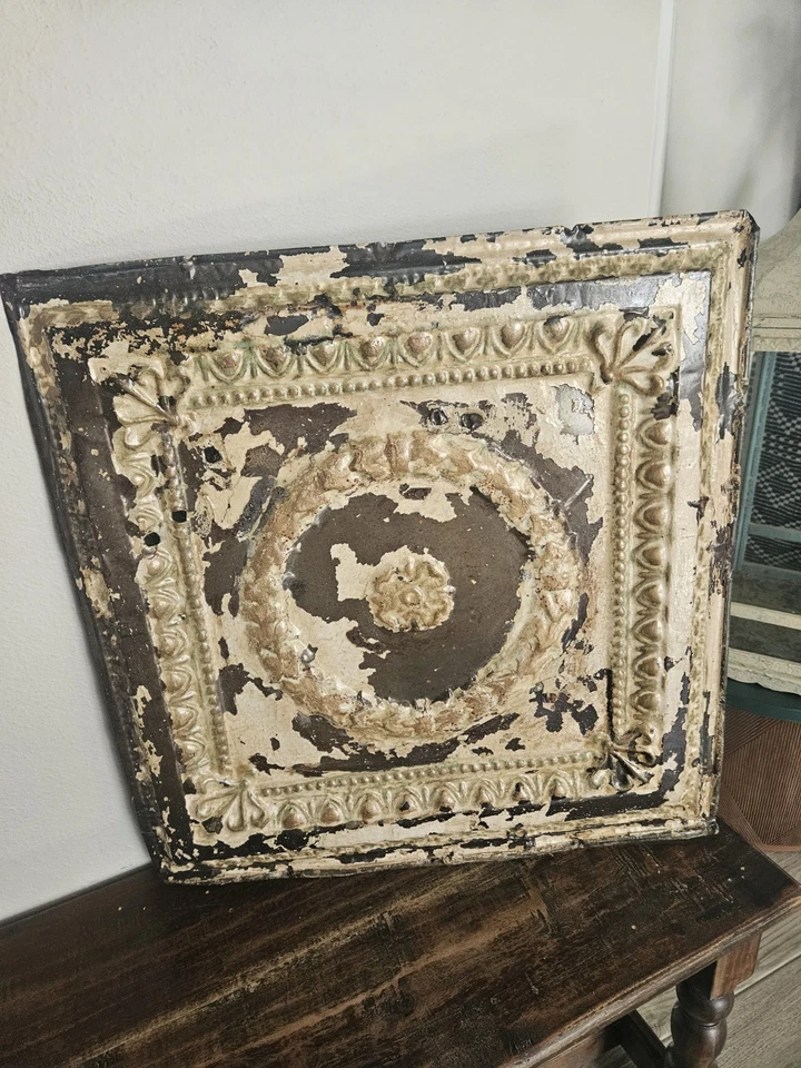 Antique Tin Ceiling Tiles Salvaged 1890's Ceiling Panel 24" By 24" Home Decor - Image 1 of 4