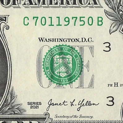 JULY 01 1975 Birthday Fancy Serial Number Date Note One Dollar Bill 07 01 1975 - Image 1 of 4