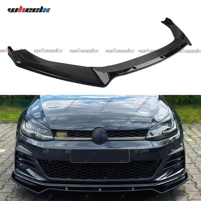 WHEELX FOR VW GOLF GTI GTD R MK7 MK7.5 GLOSSY BLACK FRONT SPLITTER LIP BODY KIT 2013-20
