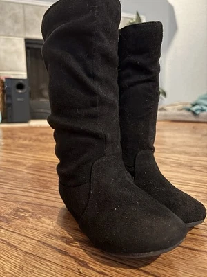 Girls Youth Tall Black Suede Knee Boots New - Image 1 of 3