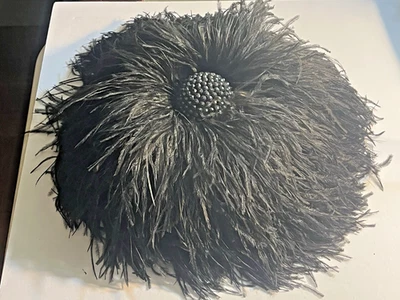 Vintage Couture Black Ostrich Feather Hat Labeled Abraham-Strauss Large Brim - Image 1 of 4