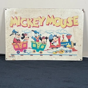 1970's Mickey Mouse Wooden Train Picture 16 x 24" American Toy Company - Picture 1 of 7