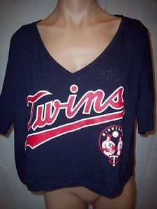 NWT VICTORIA'S SECRET PINK MINNESOTA TWINS CROPPED BURNOUT T SHIRT TEE SHIRT XS - Picture 1 of 2