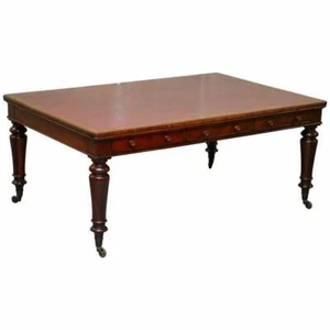 RARE VICTORIAN HOLLAND AND SONS DOUBLE SIDED MAHOGANY PARTNER DESK WRITING TABLE - Picture 1 of 12