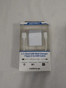Mobilcharge 3.1A Dual USB Wall Charger And Type C To USB Cable 4 Ft White - Picture 1 of 6