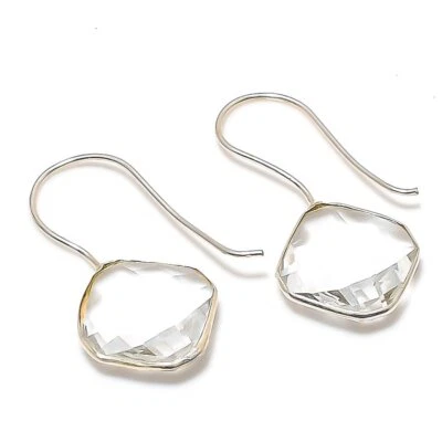Faceted White Topaz Gemstone 925 Sterling Silver Gift Jewelry Earrings 1.18" G82 - Image 1 of 4