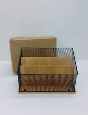 Relaxdays Dokumentenhalter 3 Faecher Metall & Bambus Briefstaender stehend - Bild 1 von 4