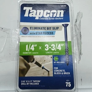 Tapcon 1/4" x 3-3/4" Star Recess Torx Head Concrete Anchor Screws Block Brick 70 - Picture 1 of 18