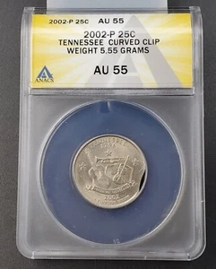 2002 P 25c TENNESSEE Quarters ANACS AU55 CURVED CLIP Weight 5.55 Grams Error - Picture 1 of 4