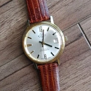 60's BULER-25 Jewel Swiss Automatic Men's Watch-Runs Great-New Lizard Band-EUC - Picture 1 of 10