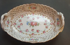 Antike Gebäckschale Blumenmuster Floral- gestempelt Dresden -Länge: 19 cm oval - Bild 1 von 8