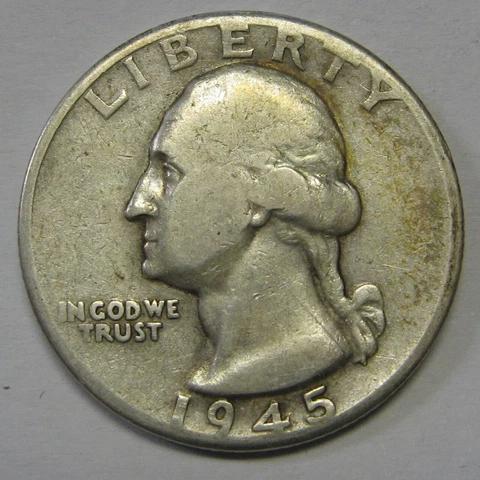 1945-S Washington Silver Quarter in Average Circulation Condition  Priced Right Cover