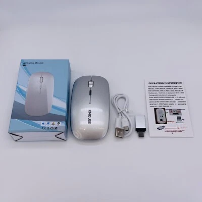 Kmouse Dual Mode Mouse w/ Receiver LED Bluetooth 2.4G Wireless Silver - Open Box - Image 1 of 4