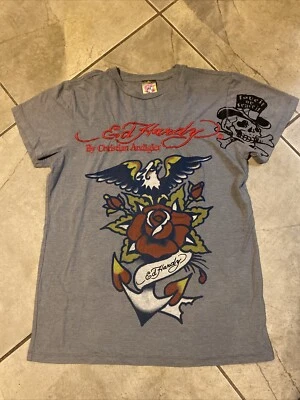 WOMENS ED HARDY CHRISTIAN AUDIGIER EAGLE FLORAL T-SHIRT SIZE SMALL Foto 1 de 4