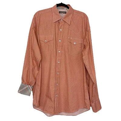 Stetson Shirt Mens XL Orange Pearl Snap Broken Arrow Print Contrast Cuff Western - Image 1 of 4