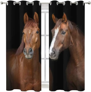 Wild Brown Horse Closed Together Blackout Curtains for Bedroom - Grommet Thermal - Picture 1 of 7