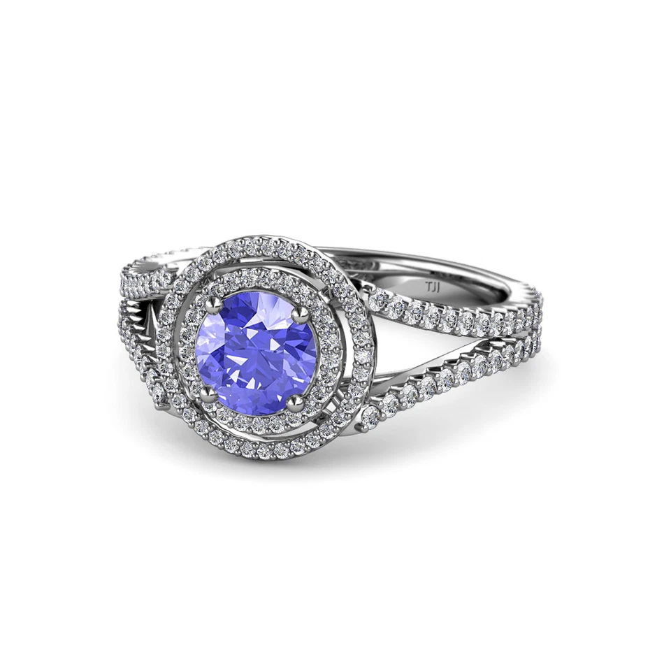 Round Tanzanite Diamond Double Women Halo Engagement Ring 14K Gold JP:56711 - Image 1 of 1
