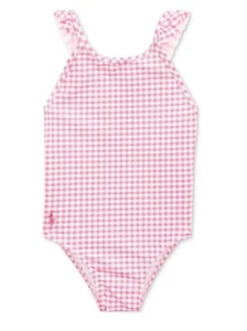 NWT Polo Ralph Lauren Girl's Pink Gingham Ruffled One-Piece Swimsuit Size 14 - Bild 1 von 4