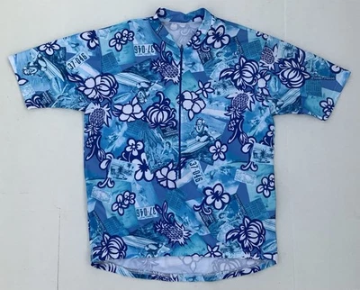 Camiseta de ciclismo con estampado hawaiano azul novedad patrón vintage para hombre talla XL Foto 1 de 2