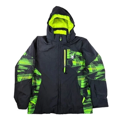 Chaqueta Spyder Niños Esquí Snowboard Negra Verde Neón Gráfico Cremallera Completa Con Capucha 152 Foto 1 de 4