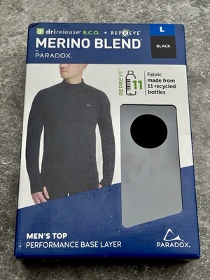 Top Paradox Para Hombre 1/4 Cremallera Mezcla Merino Rendimiento Capa Base, Negro, Talla L Foto 1 de 4