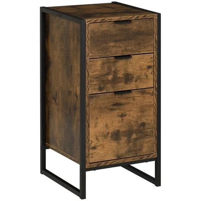 HOMCOM Industrial 3-Drawer Bedroom Chest of Drawers with Metal Frame, Brown - Image 1 of 4