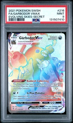 Pokemon Sword & Shield Evolving Skies 216 FA/Garbodor Vmax Secret PSA 9 MINT - Image 1 of 2
