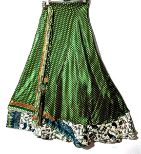 Incredible-art Vintage Silk Sari Magic Wrap Skirt Reversible Double Layer skirt, - Picture 1 of 6