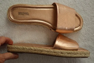 Nuevas alpargatas MICHAEL KORS de cuero dorado rosa punta abierta sin espalda deslizables 8,5 M Foto 1 de 4