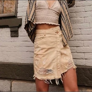 Free People Parker Pale Yellow Destroyed Denim Wrap Skirt NWT 27 - Picture 1 of 8