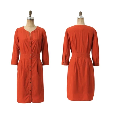 Anthropologie Maeve Anaheim Corduroy Shirtdress Size 10 Rust Orange Button Front - Image 1 of 4
