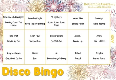 Fun Music Game Disco Bingo - Bonfire & Firework Theme 150 Tickets - Image 1 of 3