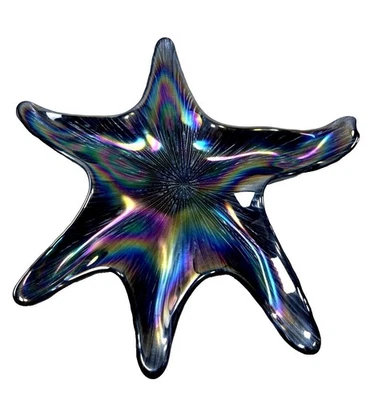 Plato estrella de mar de vidrio arte turco iridiscente Akcam azul cobalto 13" decoración leer Foto 1 de 4