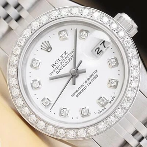 ROLEX LADIES DATEJUST 69174 WHITE DIAL 18K WHITE GOLD STEEL DIAMOND WATCH - Picture 1 of 9