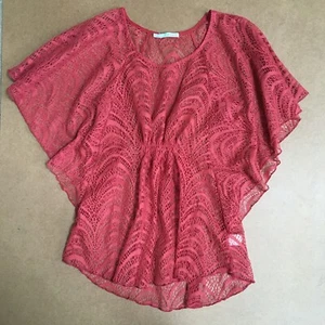 Maurices Lace Swim Cover Up/Poncho Size M Rust Orange Elastic Waist - Picture 1 of 6