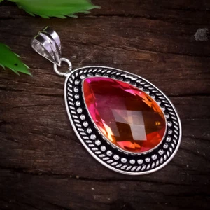 Maravilloso Multi Turmalina Gema 925 Plata de Ley Handmade Colgante 7.6cm - Imagen 1 de 3