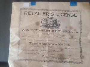 1897 Retailer's License  From Mercer Pa - Picture 1 of 4