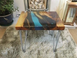 Live edge yew river table handmade 3 pronged hair pin legs rubber feet - Picture 1 of 12